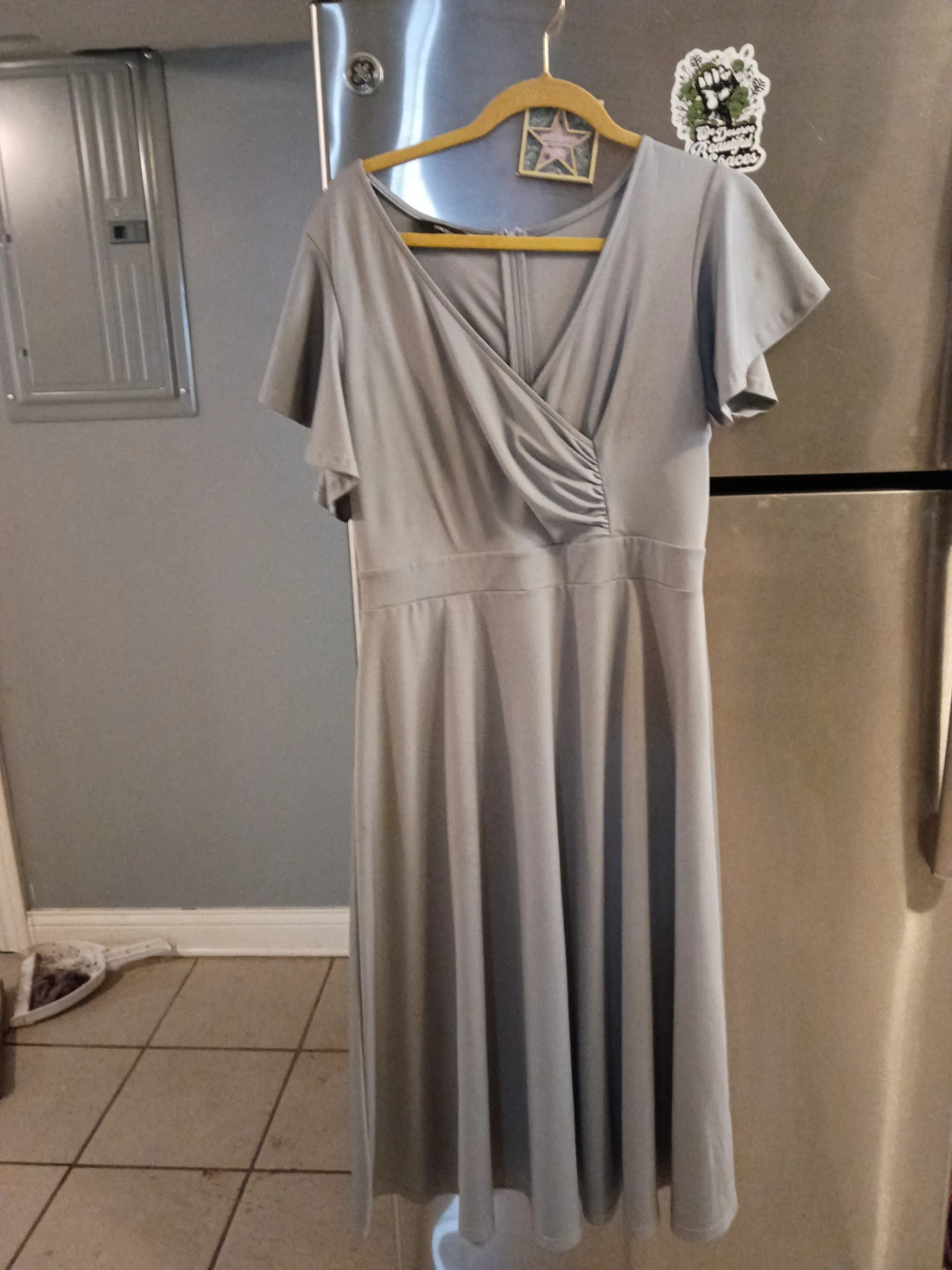 Gray V-Neck Ruched Dress