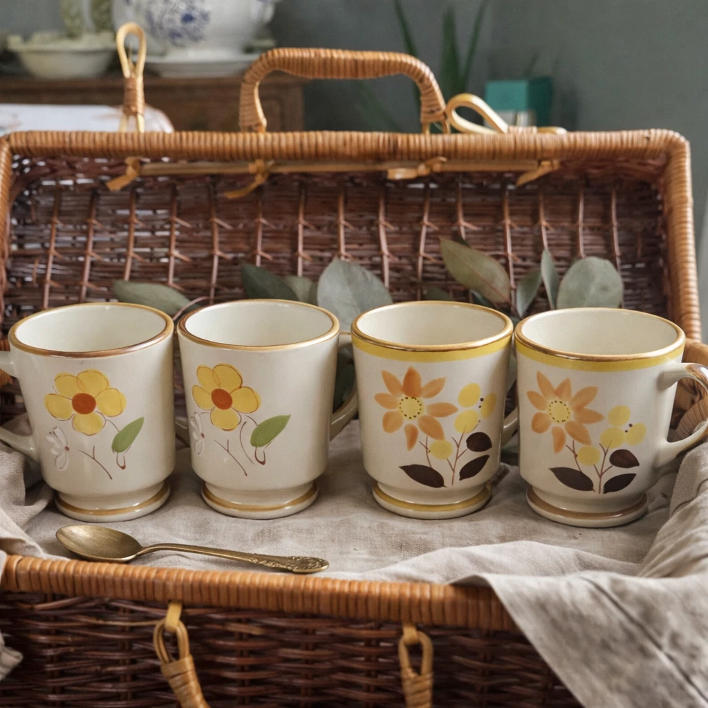 Set of 4 Vintage Floral Mugs