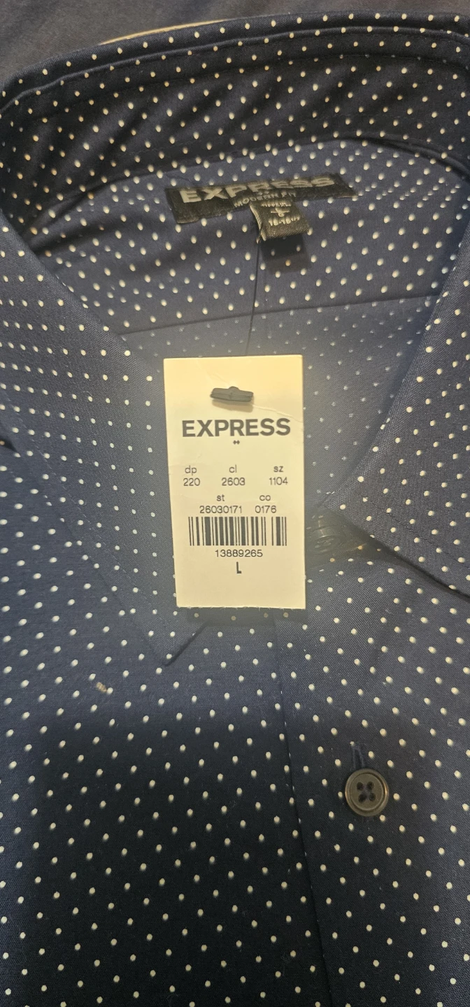 Express Men's Blue Polka Dot Button-Up Shirt - Size L