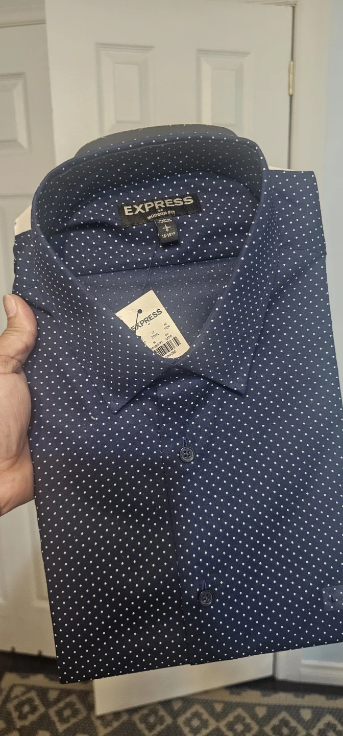 Express Men's Blue Polka Dot Button-Up Shirt - Size L - photo 2