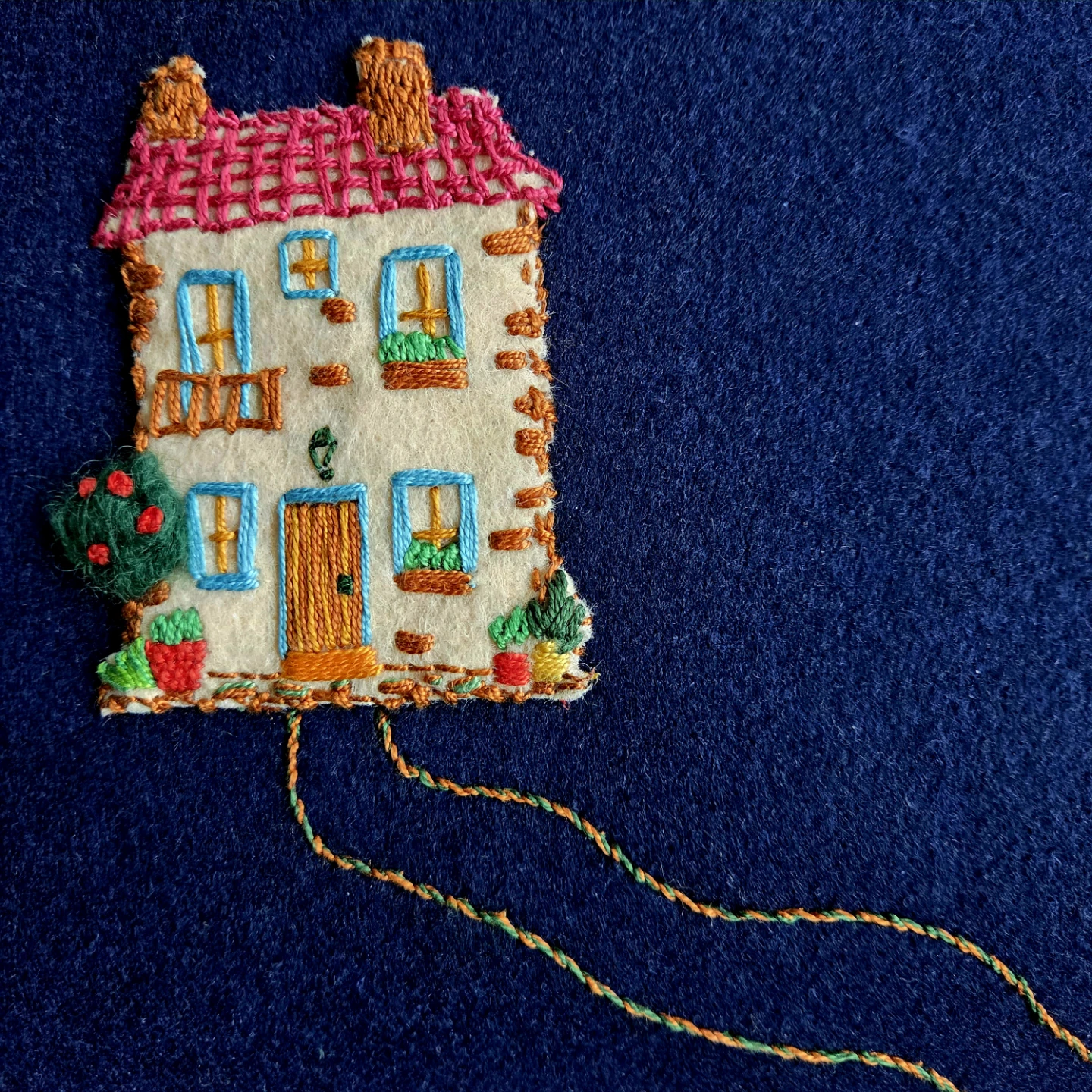 Handmade Felt Laptop Sleeve with Embroidered House - photo 2
