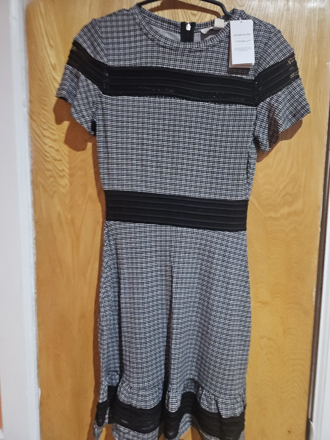 Michael Kors White Houndstooth Dress with Lace Trim