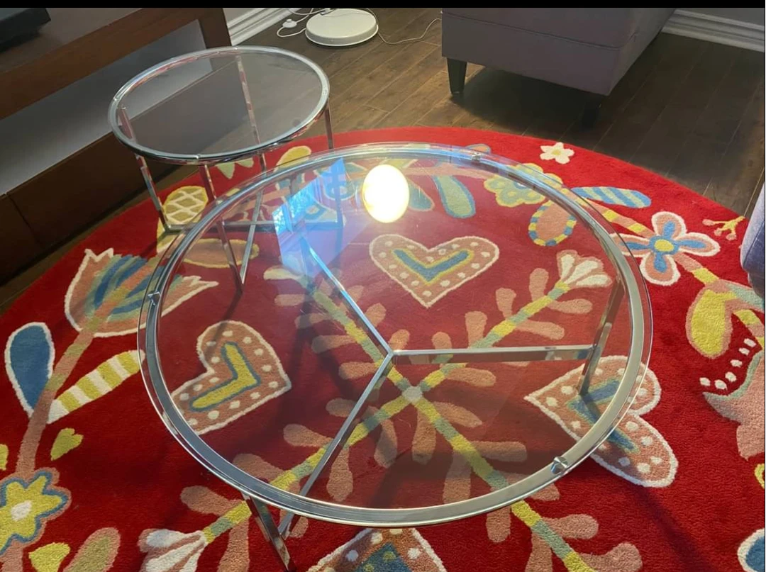 Round Glass Top coffee table Set with Chrome Frame - photo 3