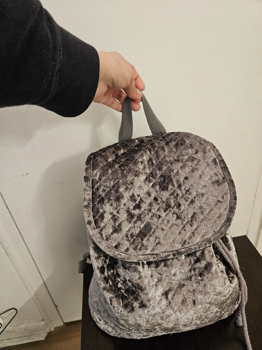 Grey Velvet Quilted Backpack - photo 2