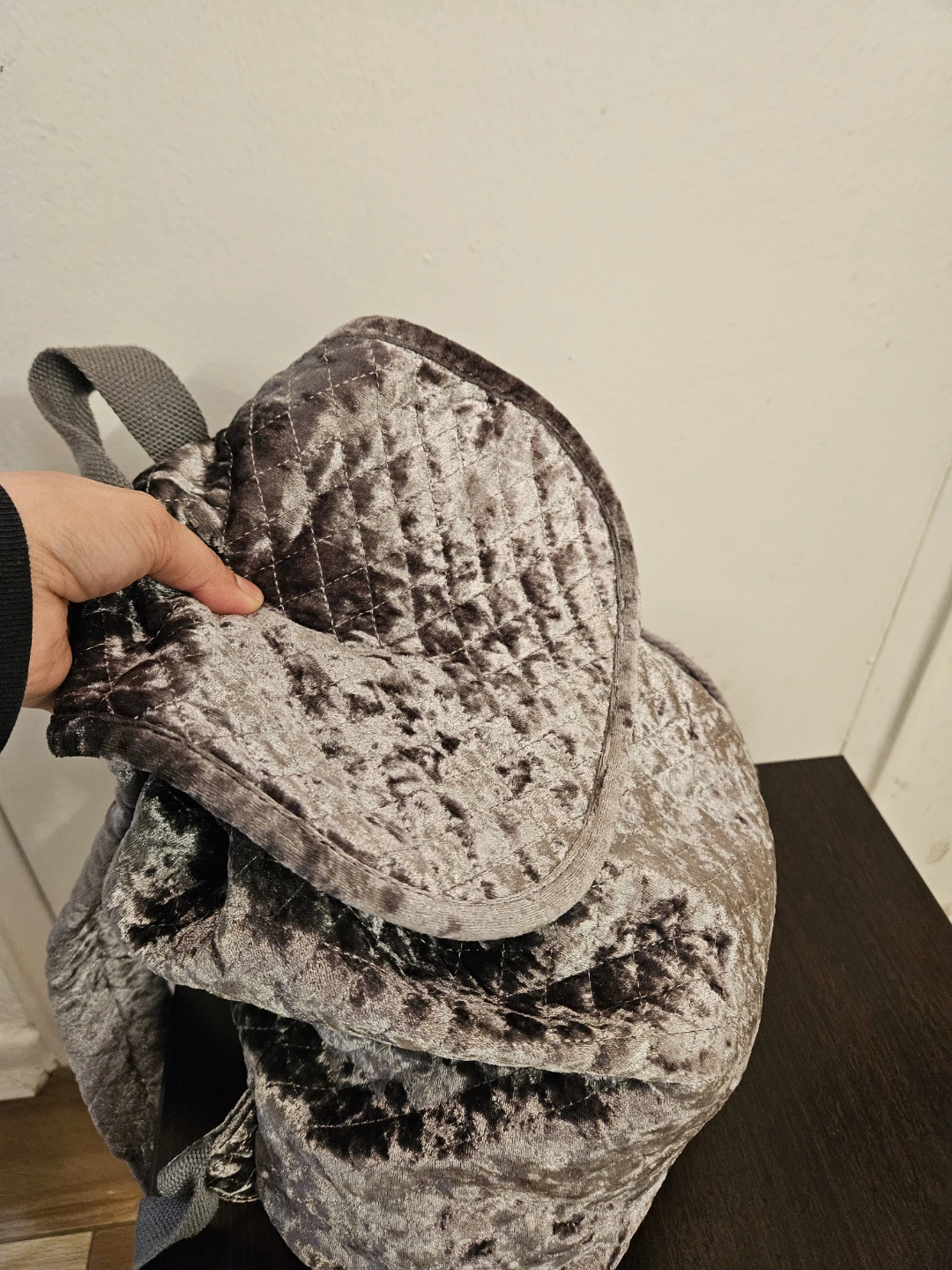Grey Velvet Quilted Backpack - photo 3