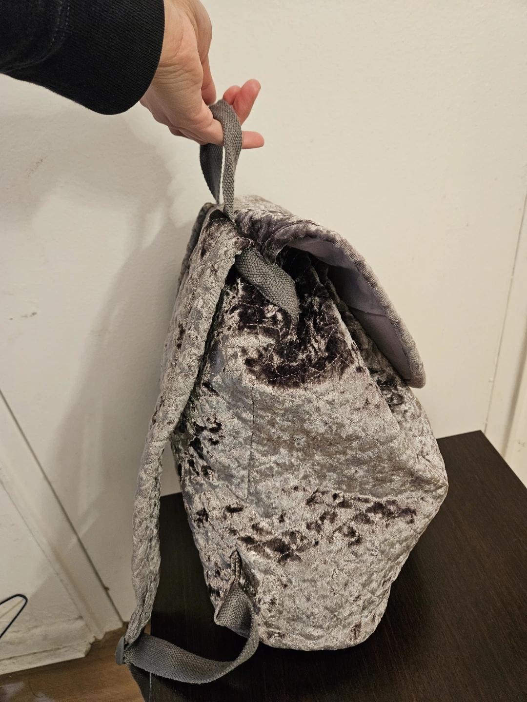 Grey Velvet Quilted Backpack - photo 4