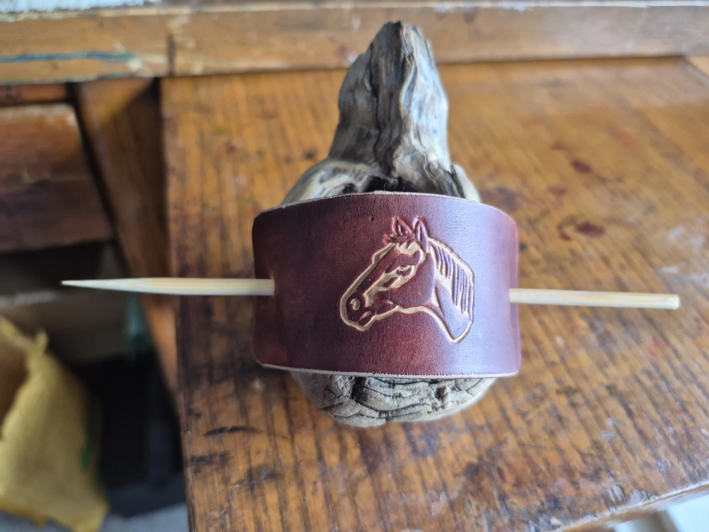 Leather Hair Barrette with Embossed Horse Design