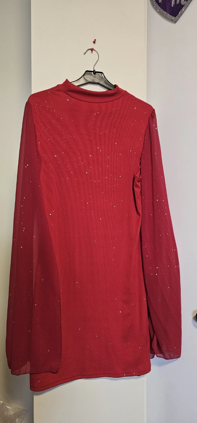 Women's Red Sparkle Cutout Long Sleeve Dress