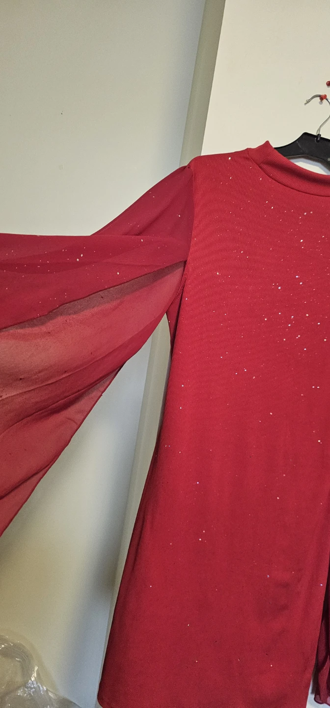 Women's Red Sparkle Cutout Long Sleeve Dress - photo 2