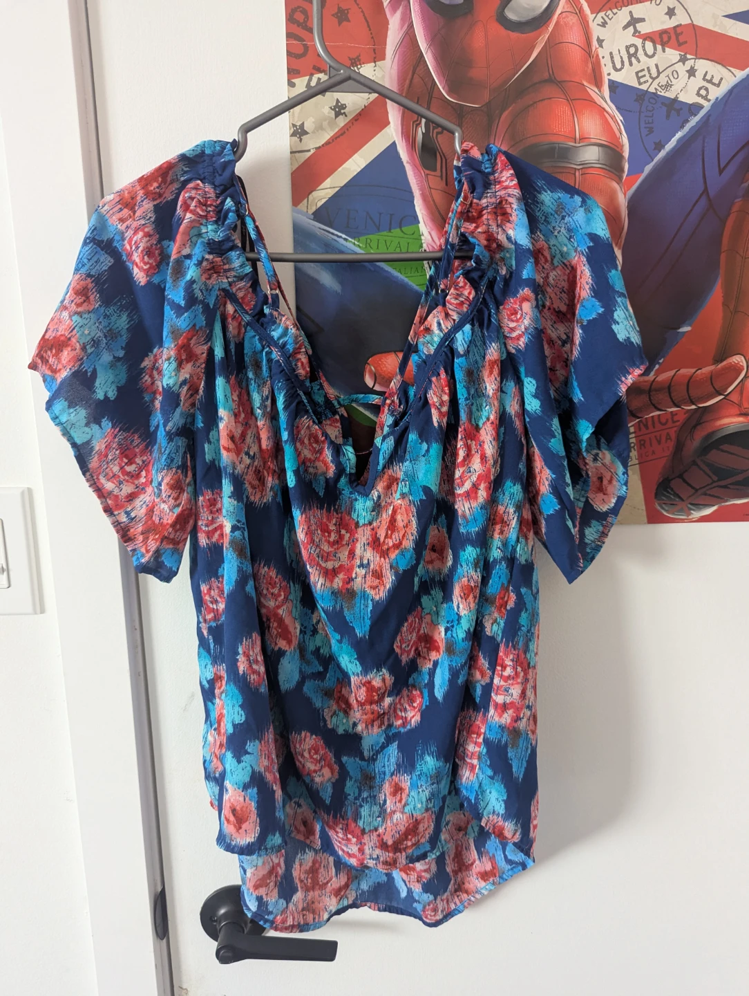 Blue Floral Off-the-Shoulder Blouse
