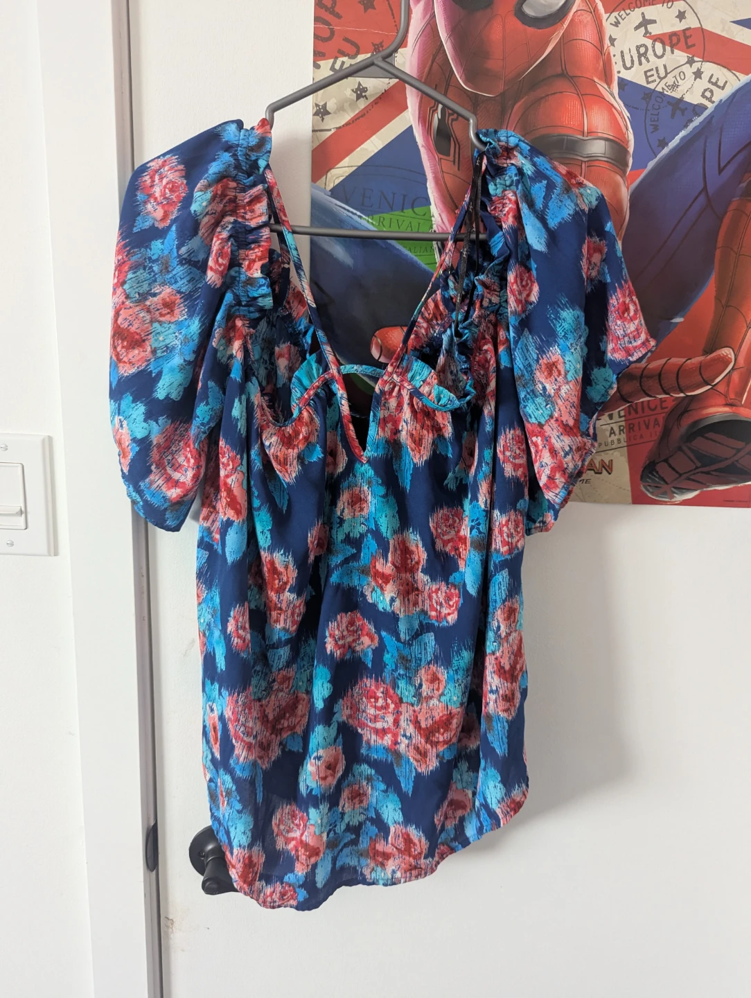 Blue Floral Off-the-Shoulder Blouse - photo 2