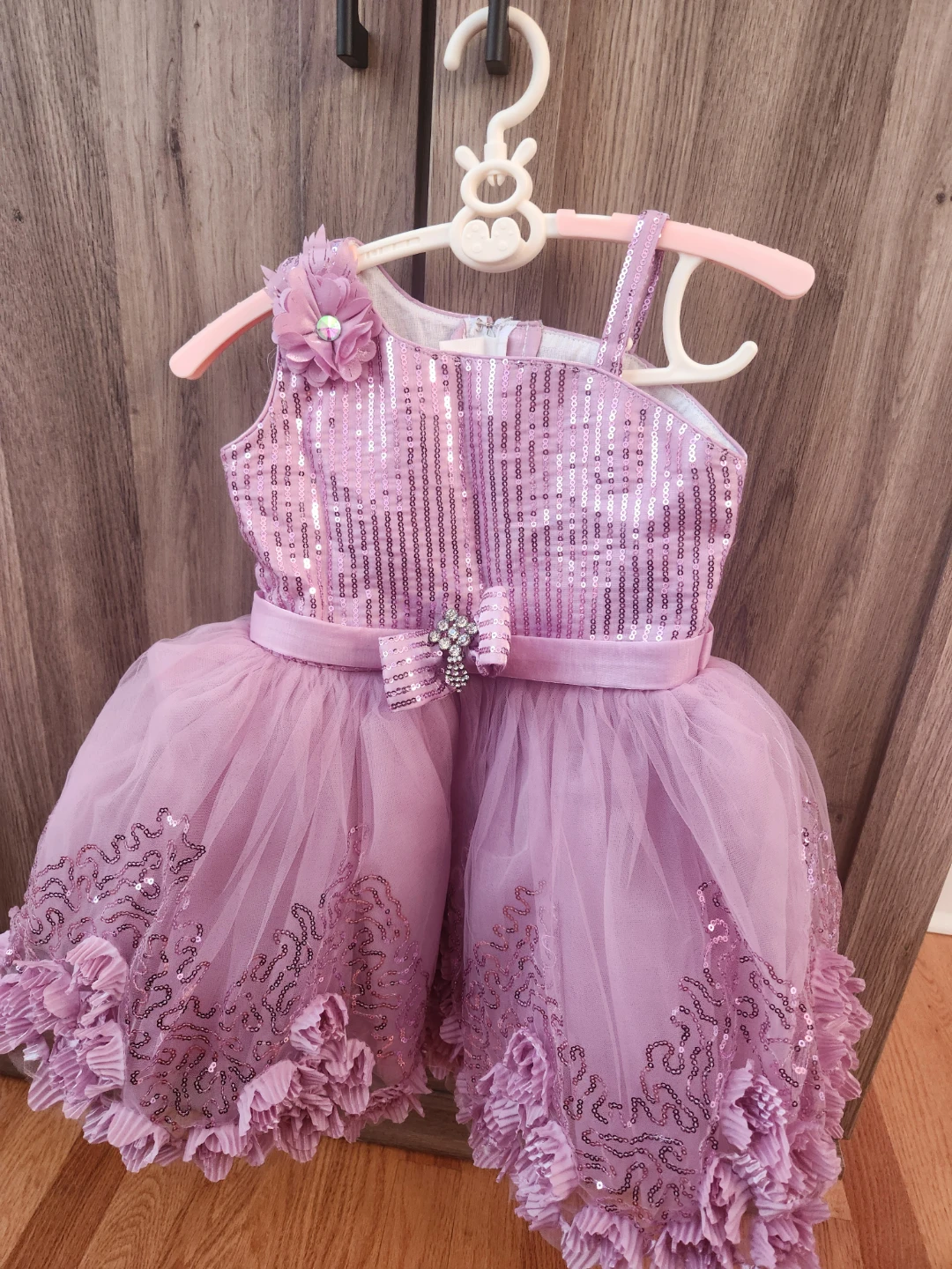 Pink Sequin Tulle Dress with Flower Trim - photo 2