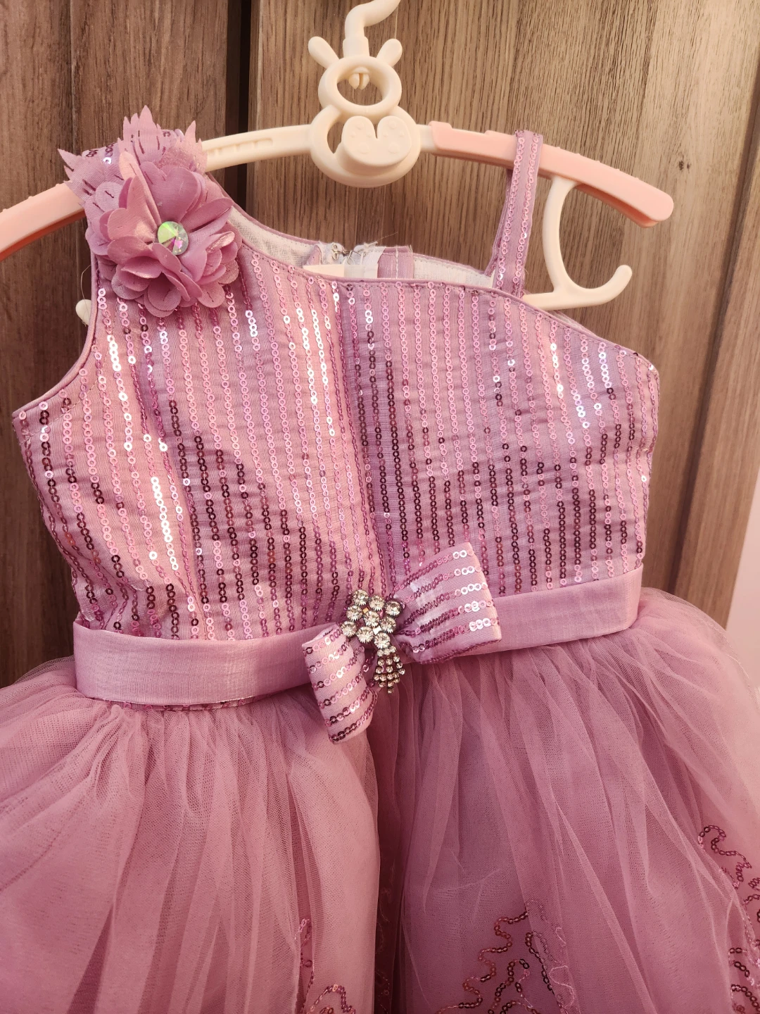 Pink Sequin Tulle Dress with Flower Trim - photo 3