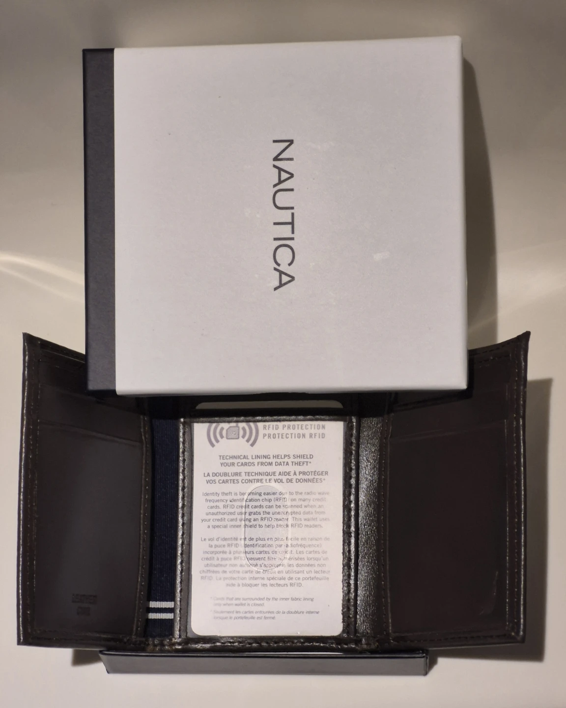 Nautica Leather Tri-fold Wallet with RFID Protection - Brown - photo 4
