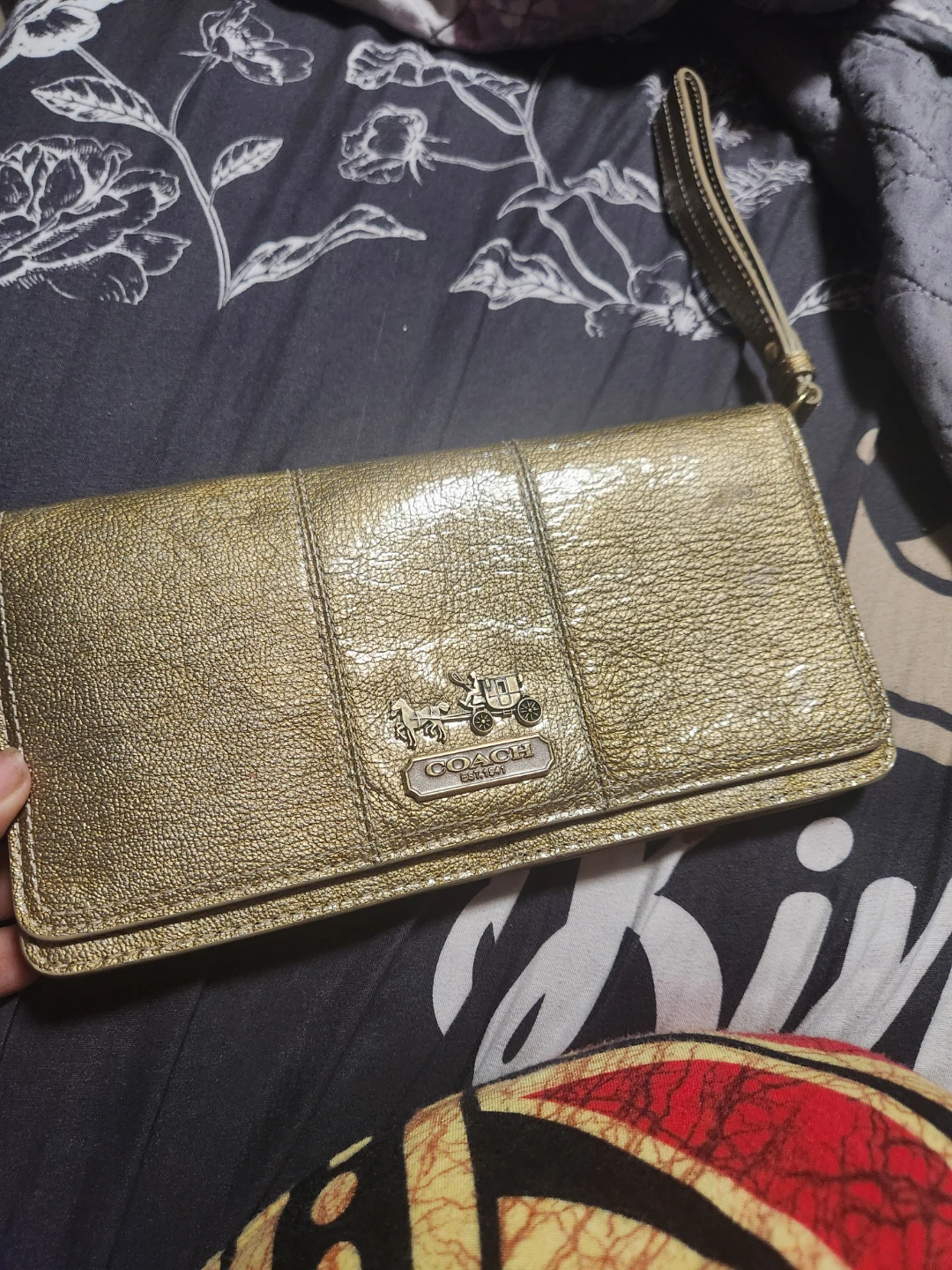 Coach Gold Metallic Leather Wristlet Wallet