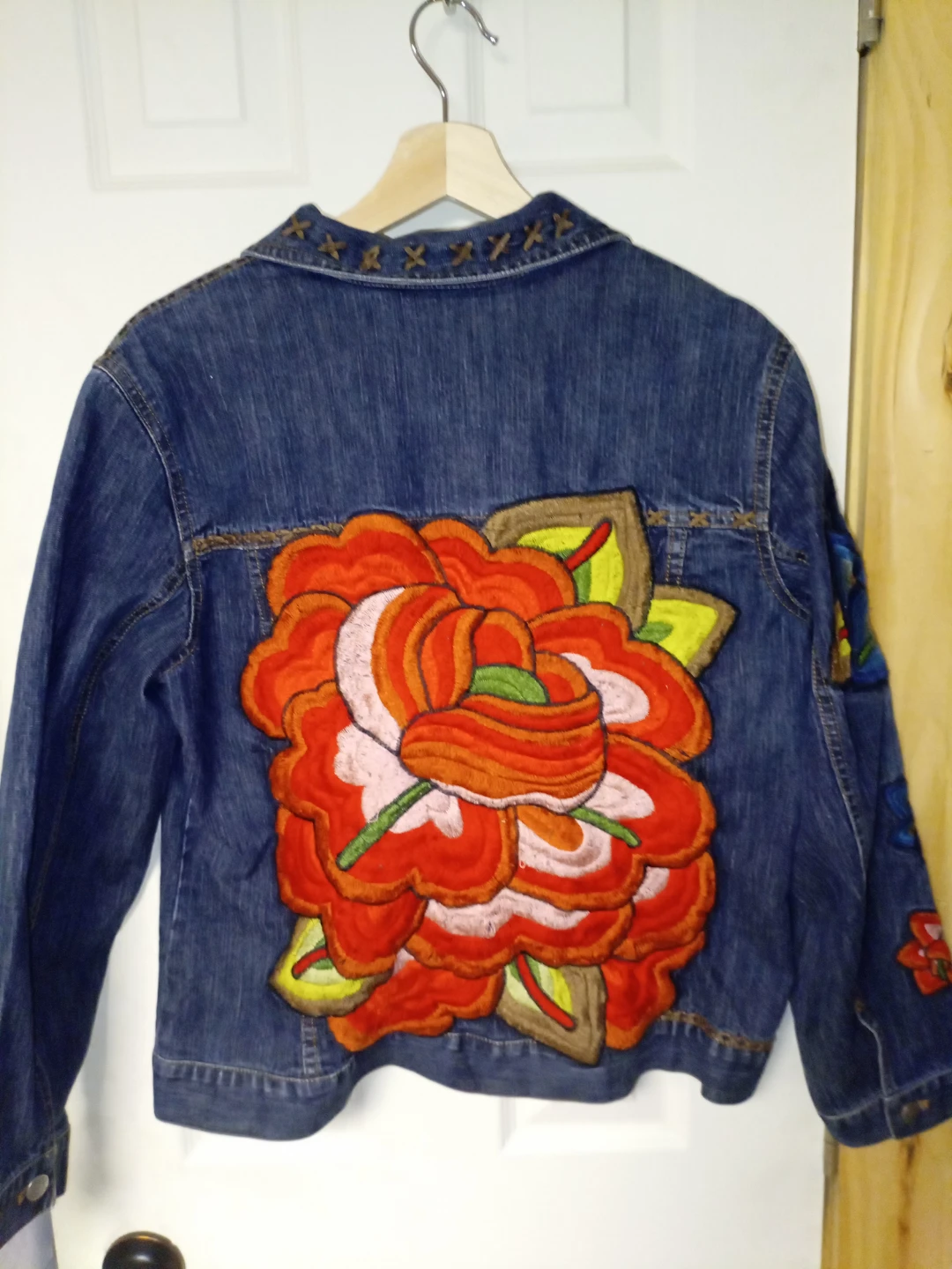 Denim Jacket with Embroidered Floral Design
