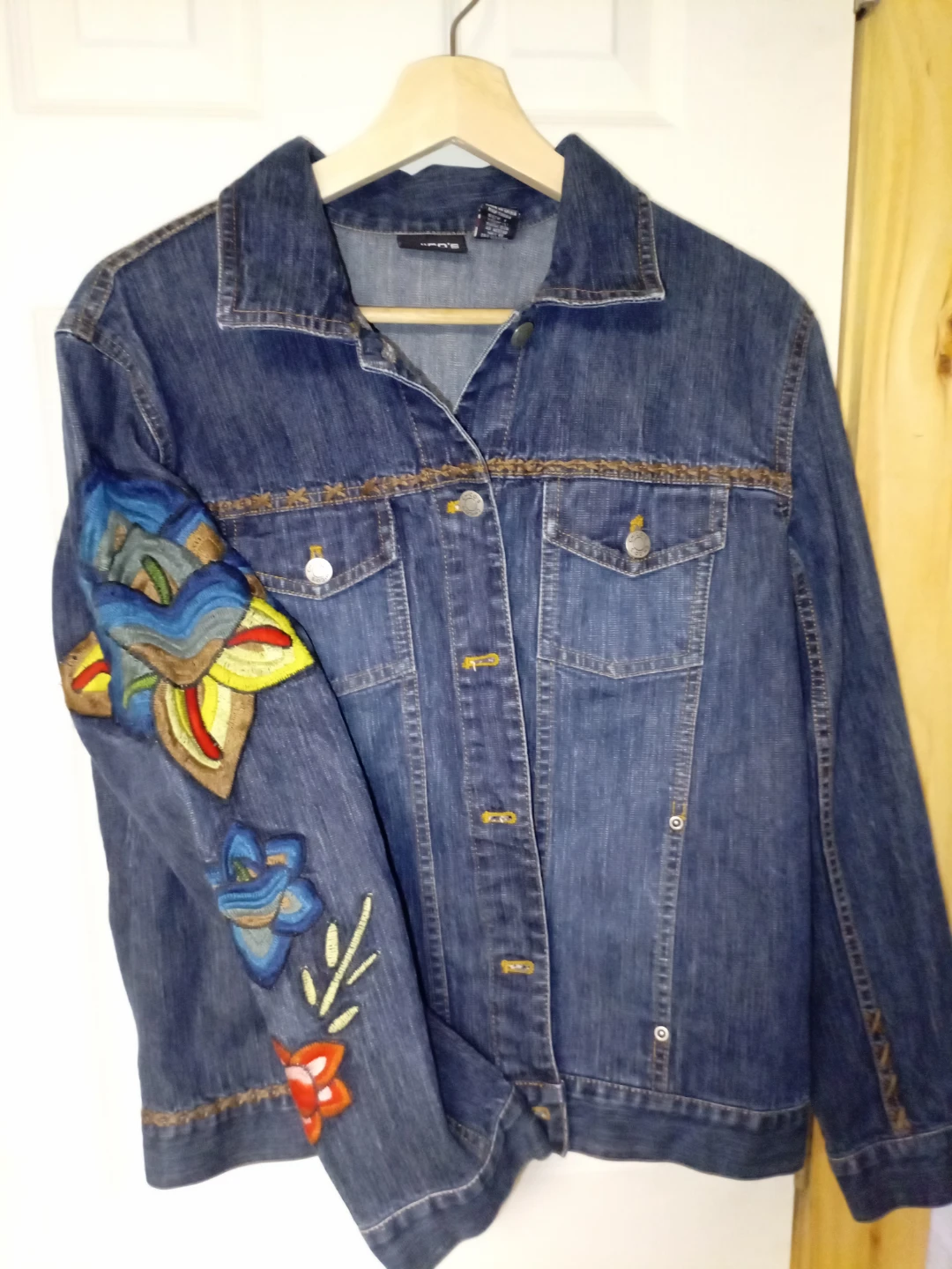 Denim Jacket with Embroidered Floral Design - photo 2