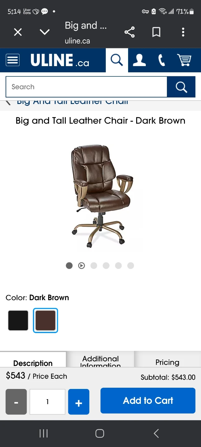 Uline Big and Tall Leather Office Chair - Dark Brown - photo 4