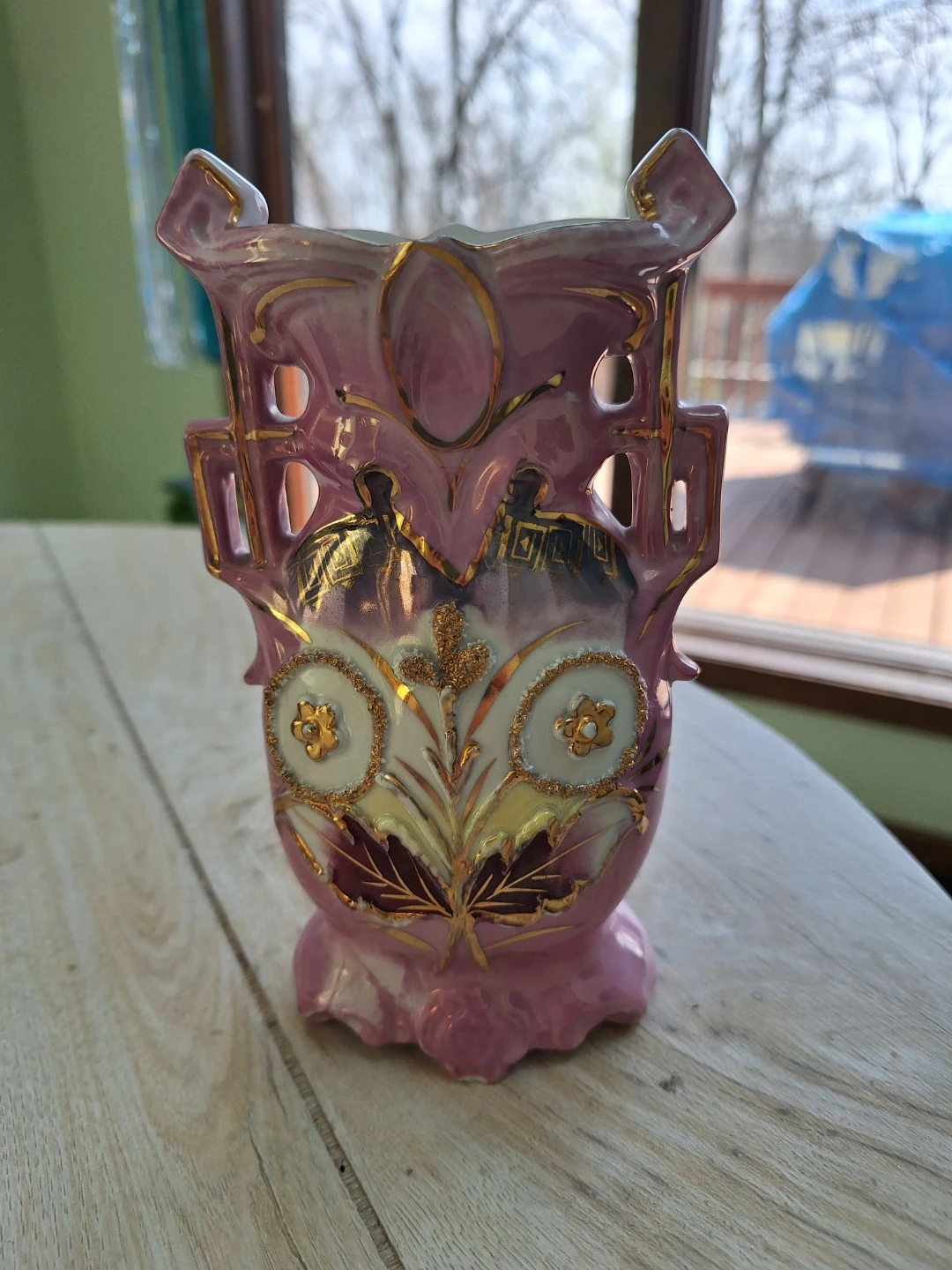 Pink Porcelain Vase with Gold Accents - Made in Germany