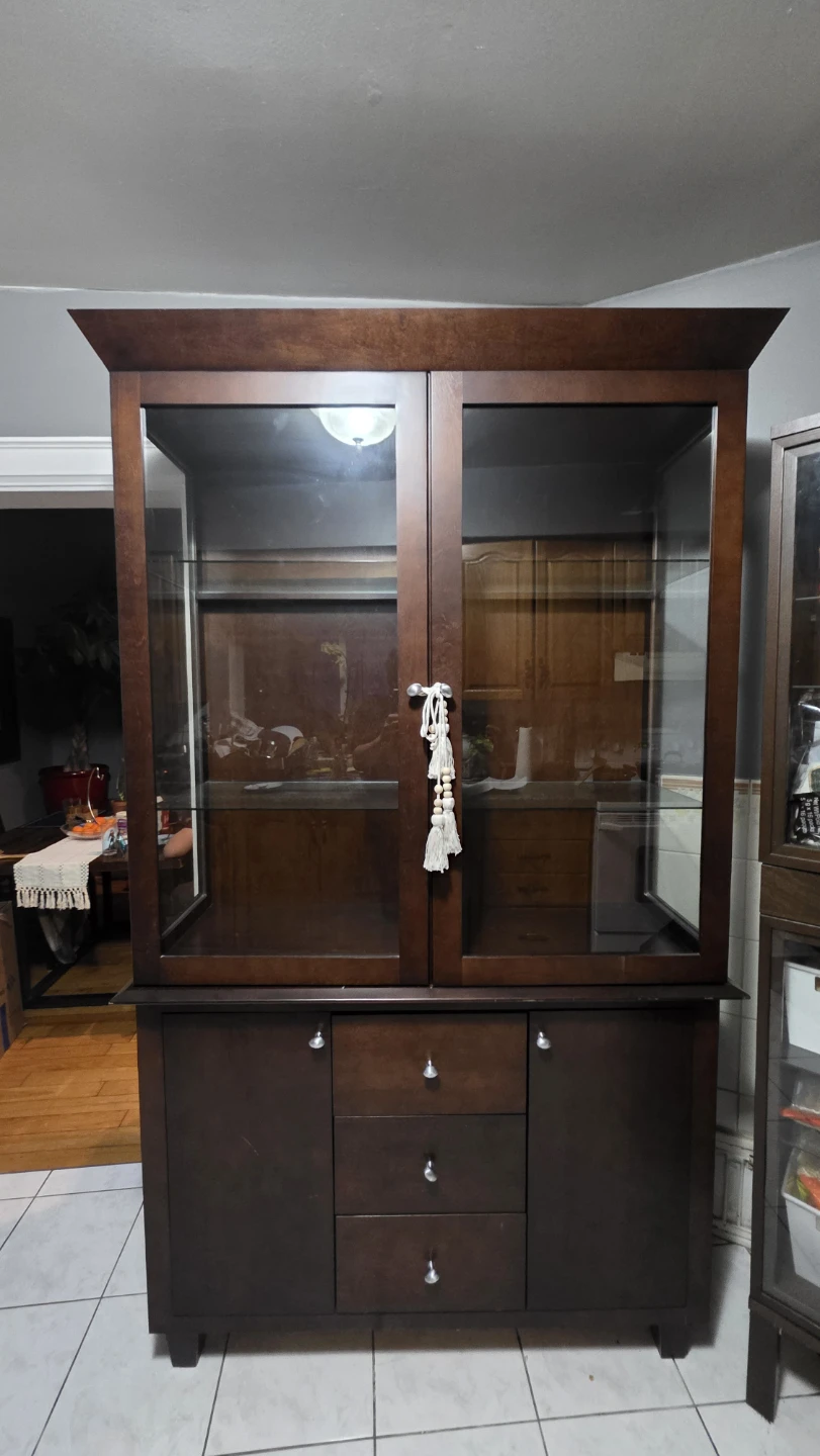 Dark Wood Cabinet with Glass doors,shelves
