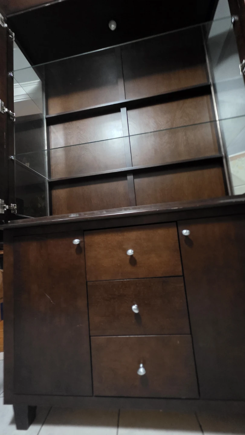 Dark Wood Cabinet with Glass doors,shelves - photo 2