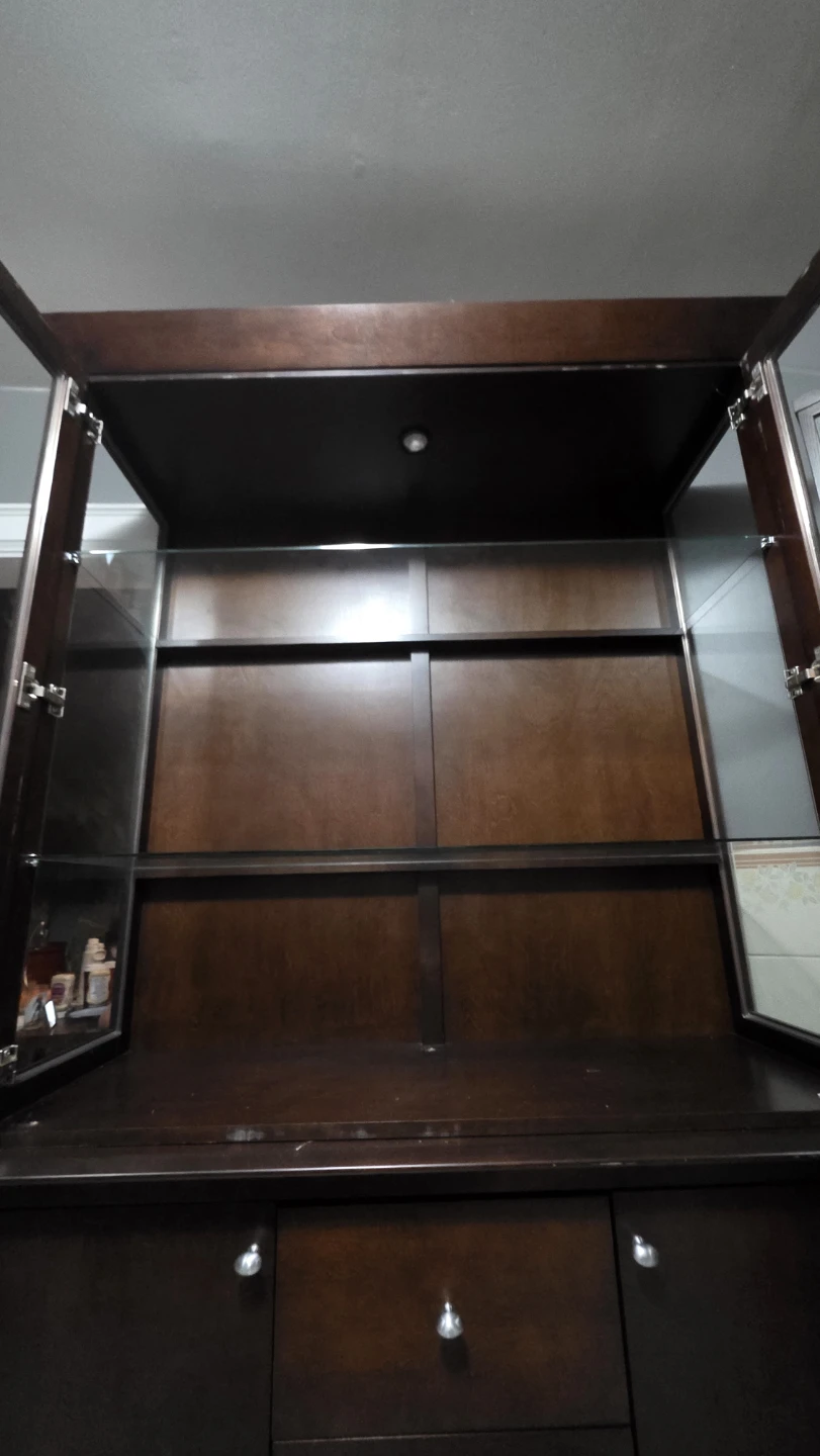 Dark Wood Cabinet with Glass doors,shelves - photo 3