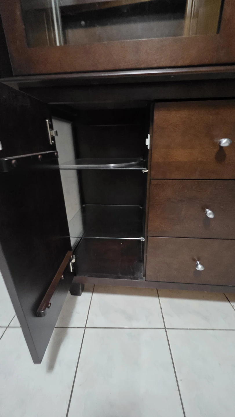 Dark Wood Cabinet with Glass doors,shelves - photo 5