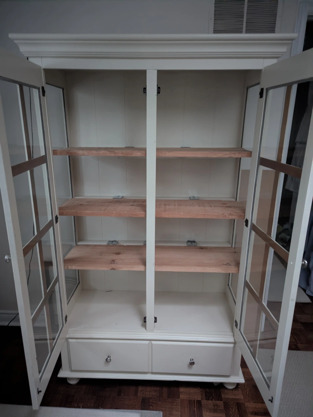 Cream coloured Display Cabinet with Glass Doors and Drawers - photo 2