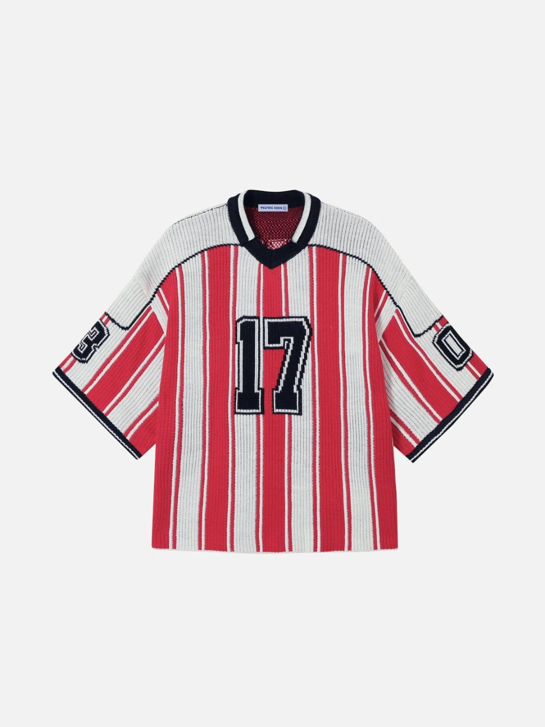 Red and White Striped Knit Jersey Shirt Size M - photo 3