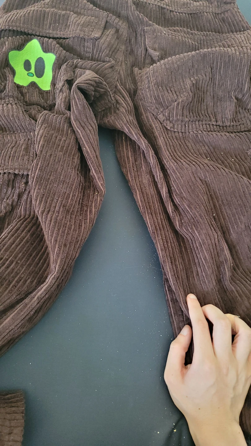 Brown Corduroy Overalls with Blue Bunny Graphic