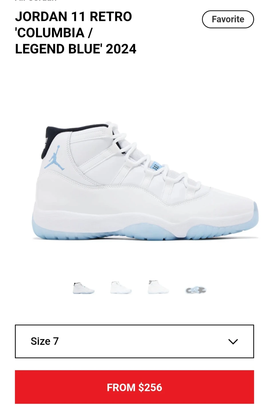 Jordan 11 Retro 'Columbia / Legend Blue' Size 7