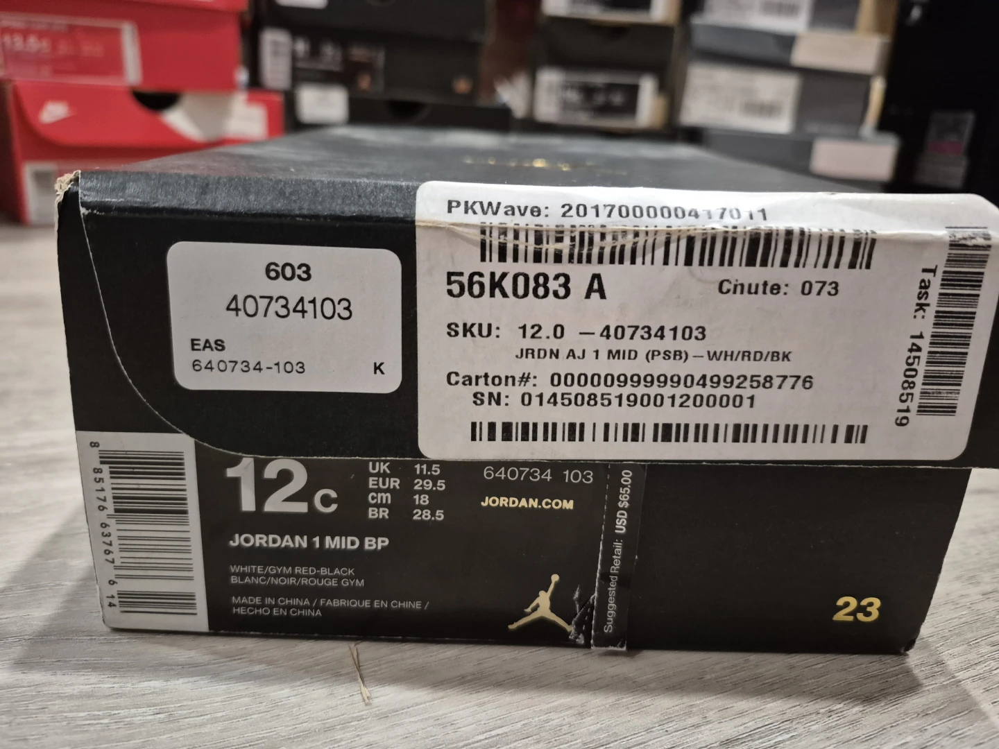 [NEW] Jordan 1 Mid BP White/Gym Red-Black Toddler Shoes 12C - photo 3