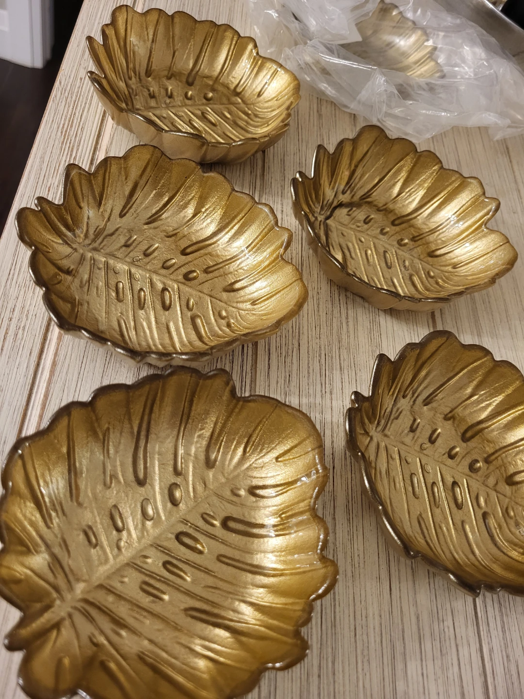 Set of 6 Gold Leaf Trays, home decor or holders.