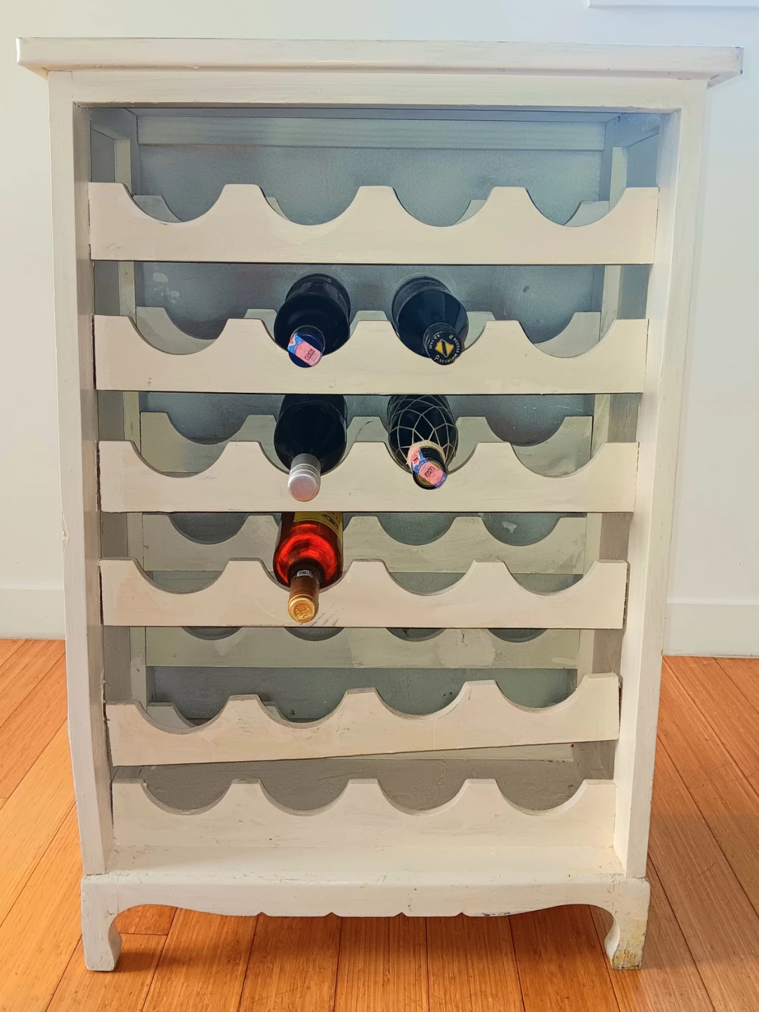 Vintage Wooden Wine Rack Cabinet with Decorative Tile Top