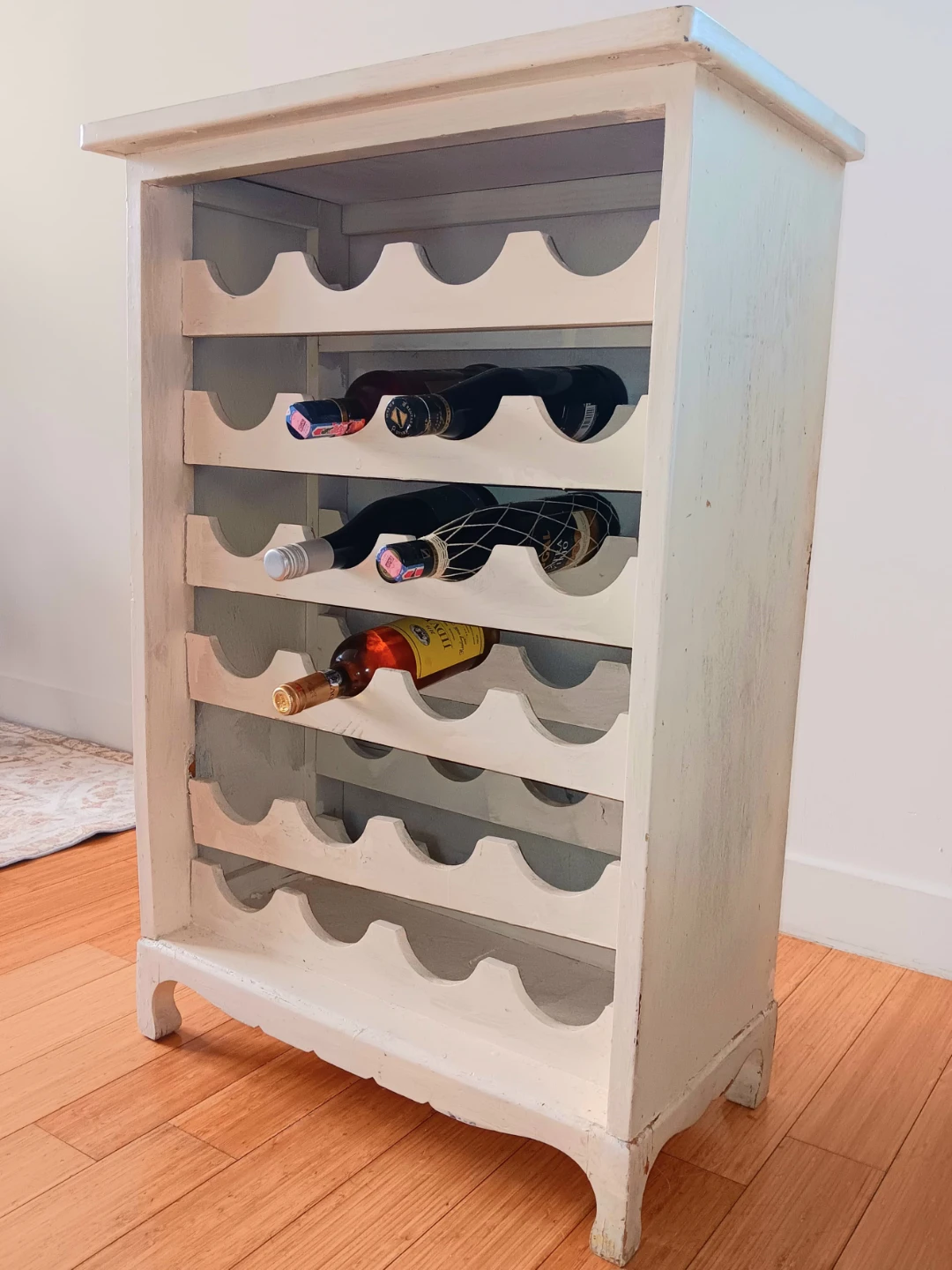 Vintage Wooden Wine Rack Cabinet with Decorative Tile Top - photo 2