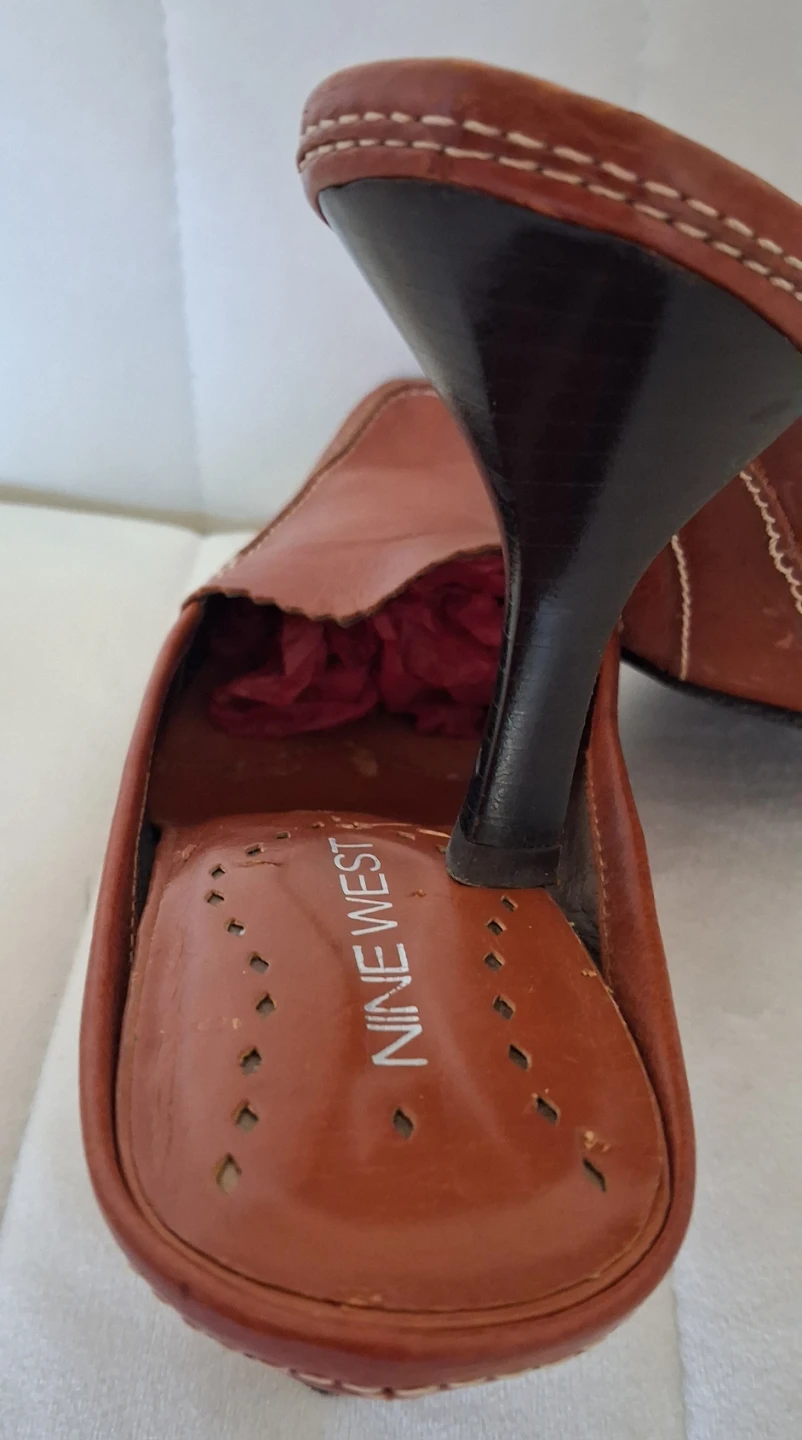 Nine West Brown Leather Mules Women's Heeled Shoes - photo 4