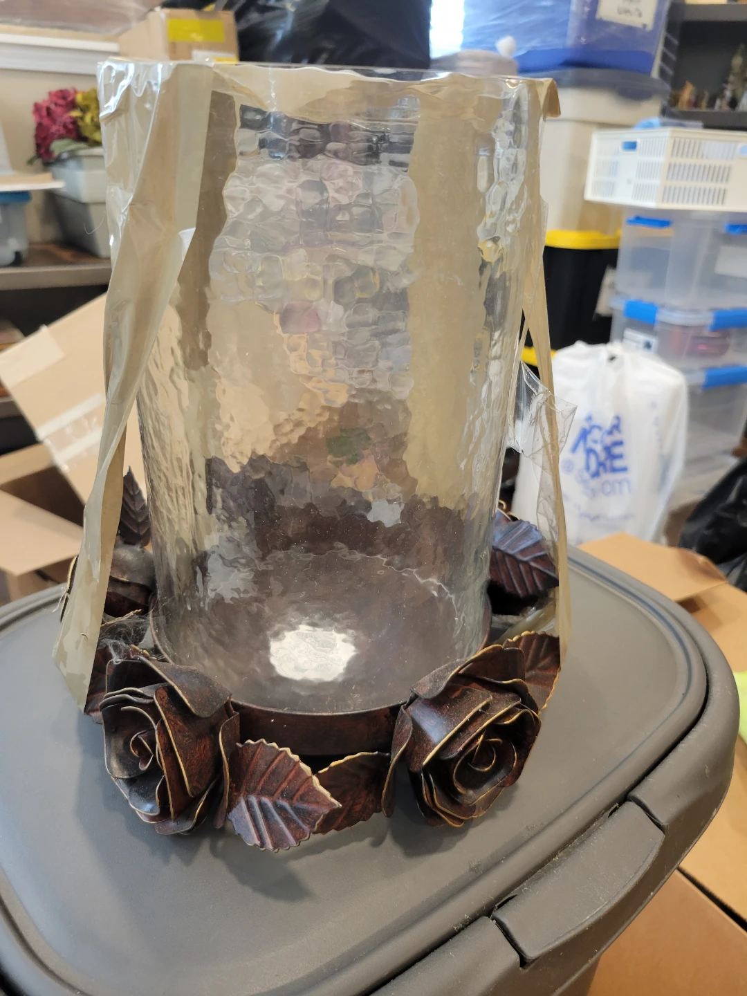 Glass Hurricane Candle Holder with Rose Base