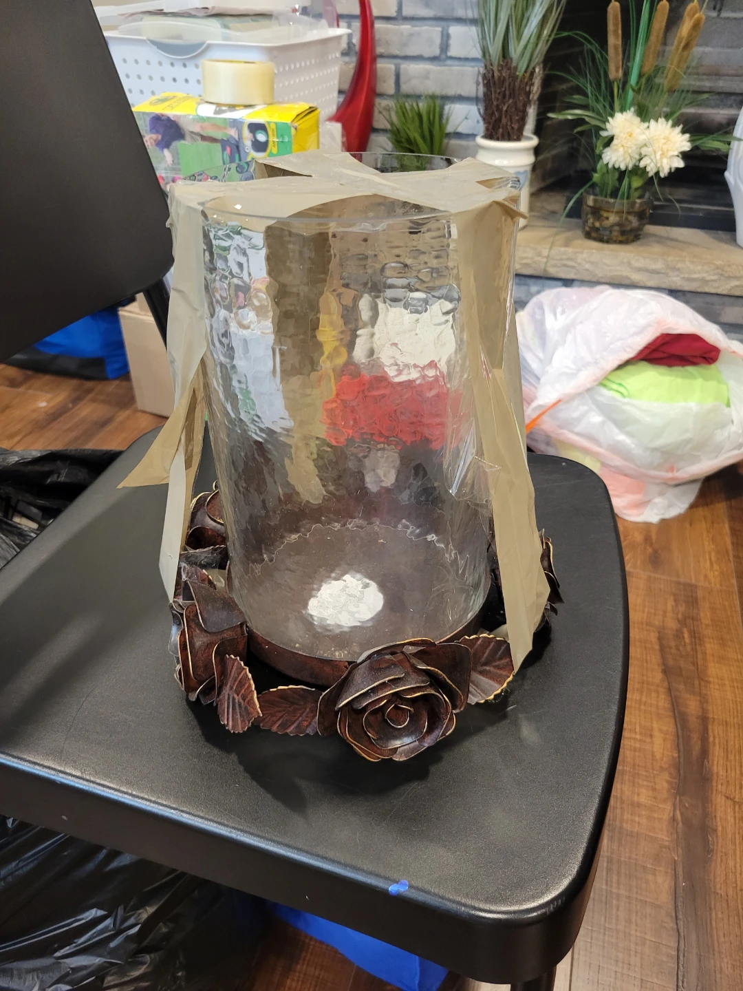 Glass Hurricane Candle Holder with Rose Base - photo 2