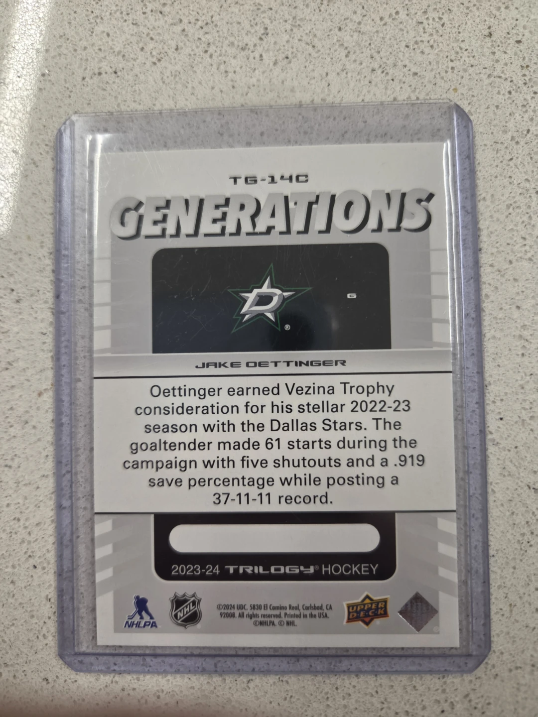 Upper Deck Generations Jake Oettinger Hockey Card - photo 2