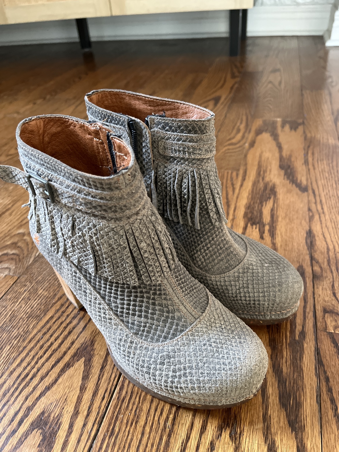 Art Grey Fringed Ankle Boots