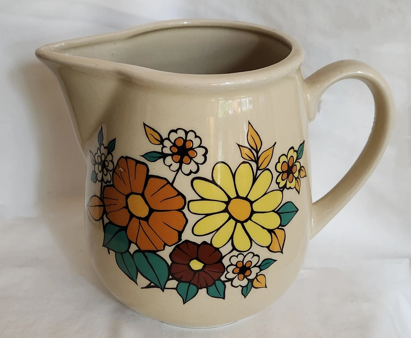 Vintage Floral Cream Ceramic Pitcher - photo 5