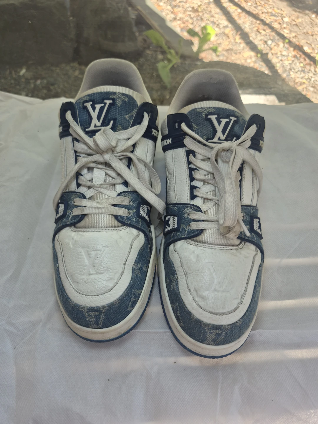 Louis Vuitton White & Blue Denim Sneakers