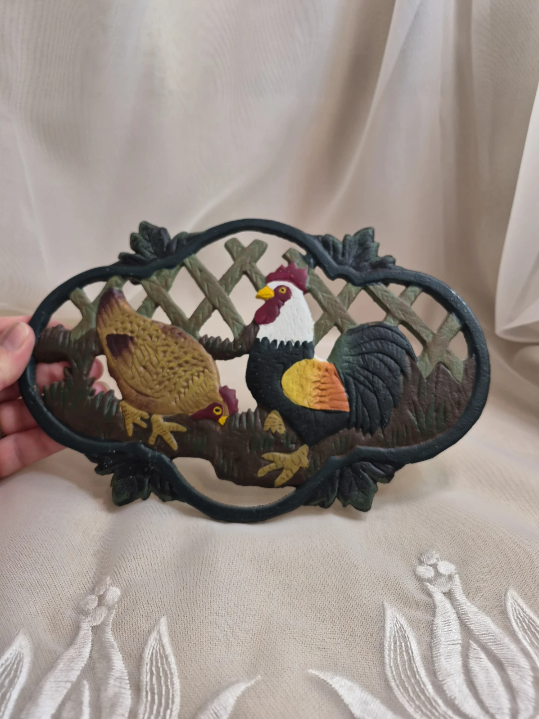 9" x 6" Cast Iron Trivet Decor with Rooster Chichen Hen - photo 2