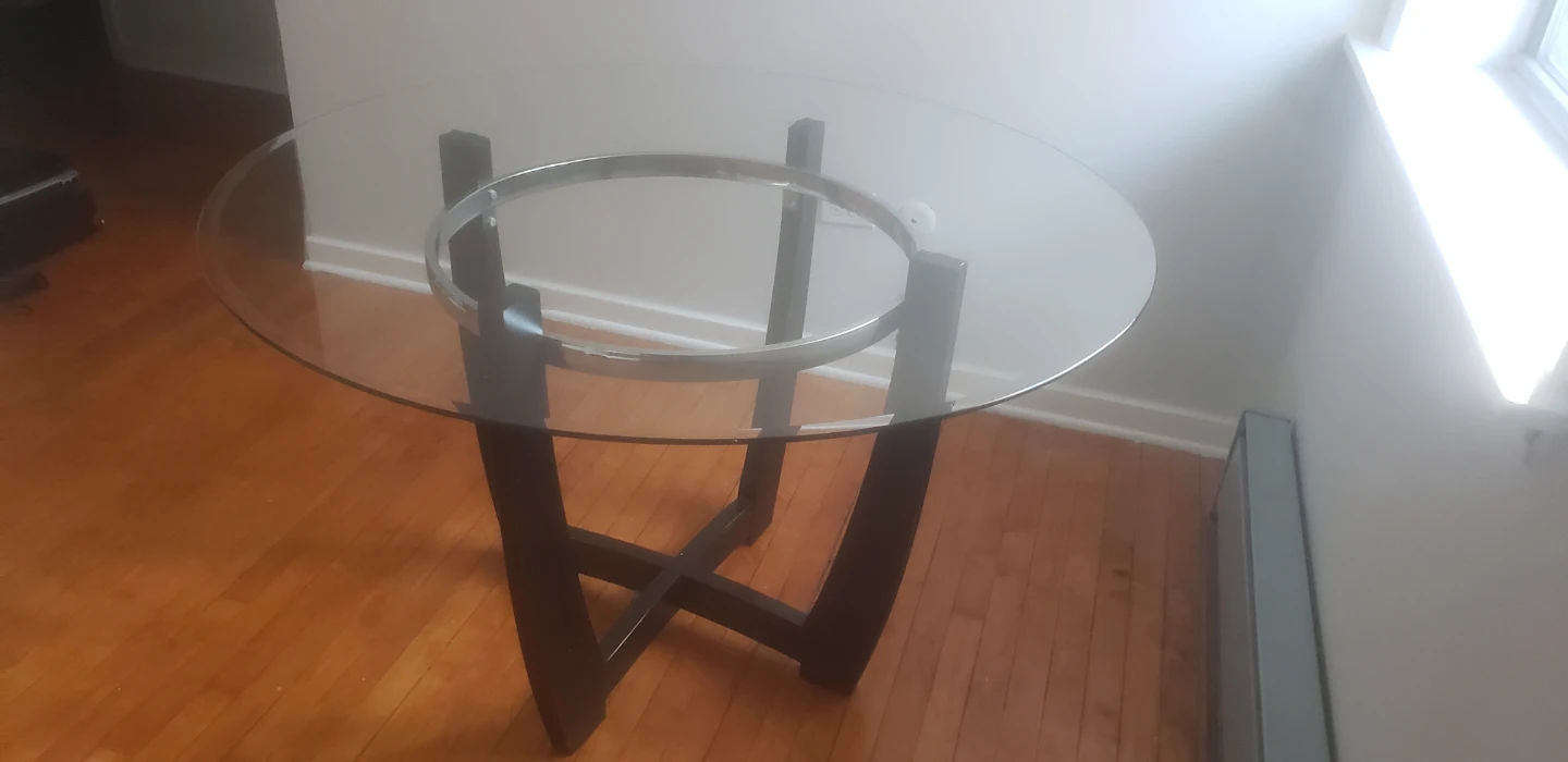Round Glass Top Dining Table with Dark Wood Base - photo 3