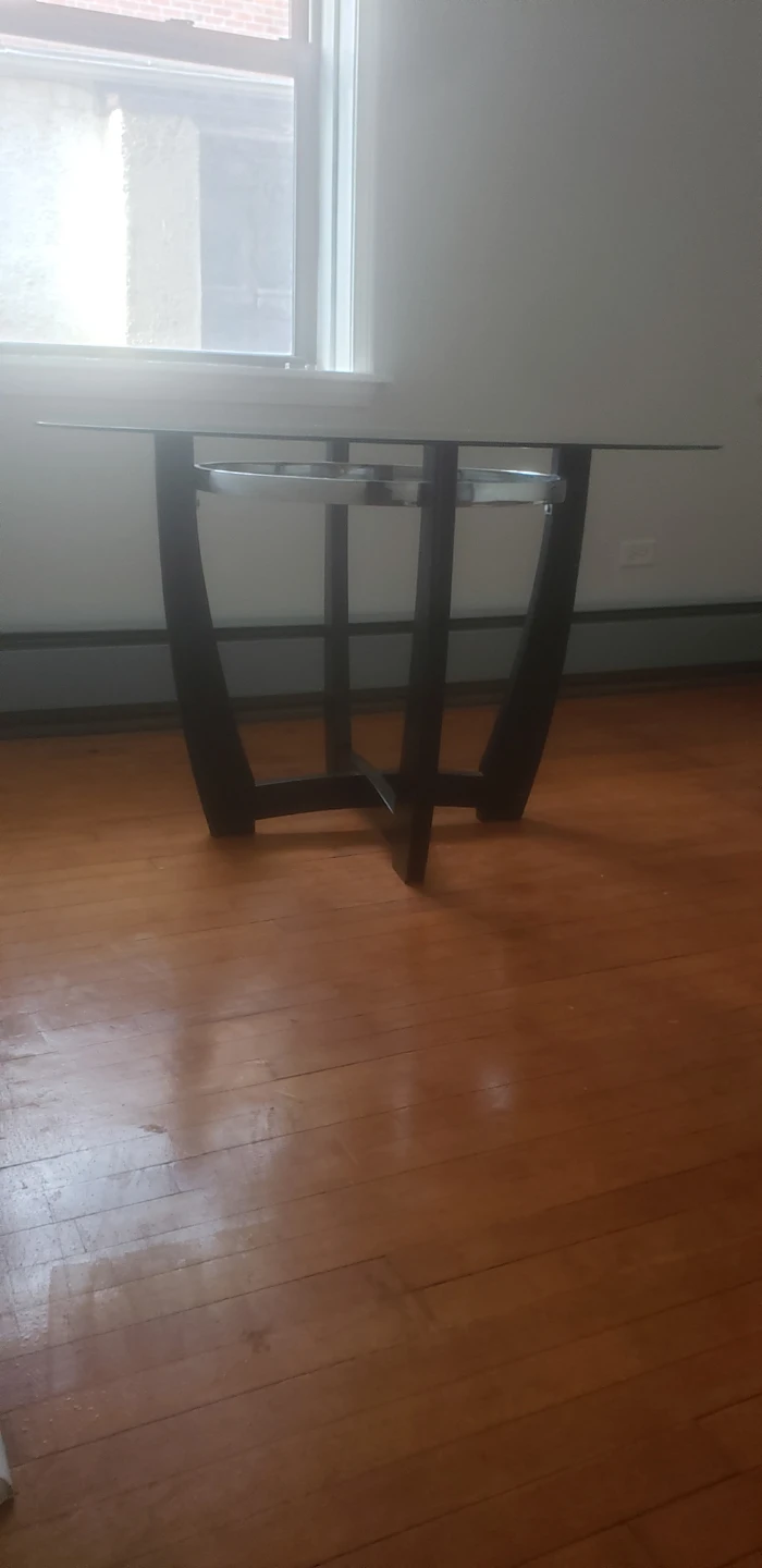 Round Glass Top Dining Table with Dark Wood Base - photo 4