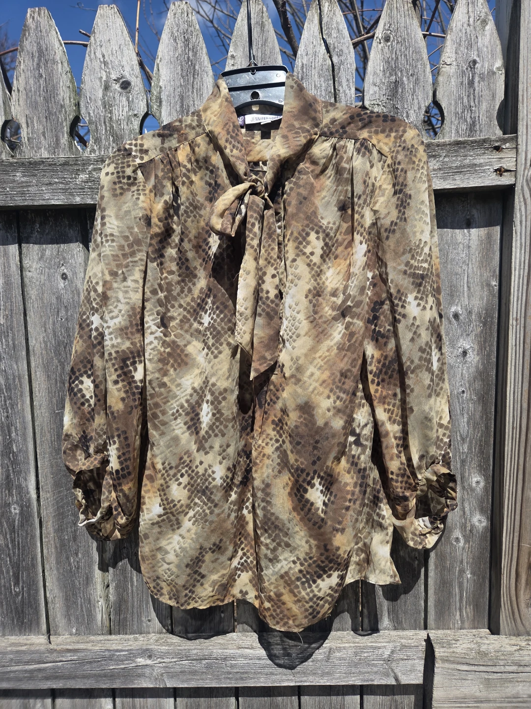Jennifer Lopez Brown Snake Print Sheer Long Sleeve Blouse XS