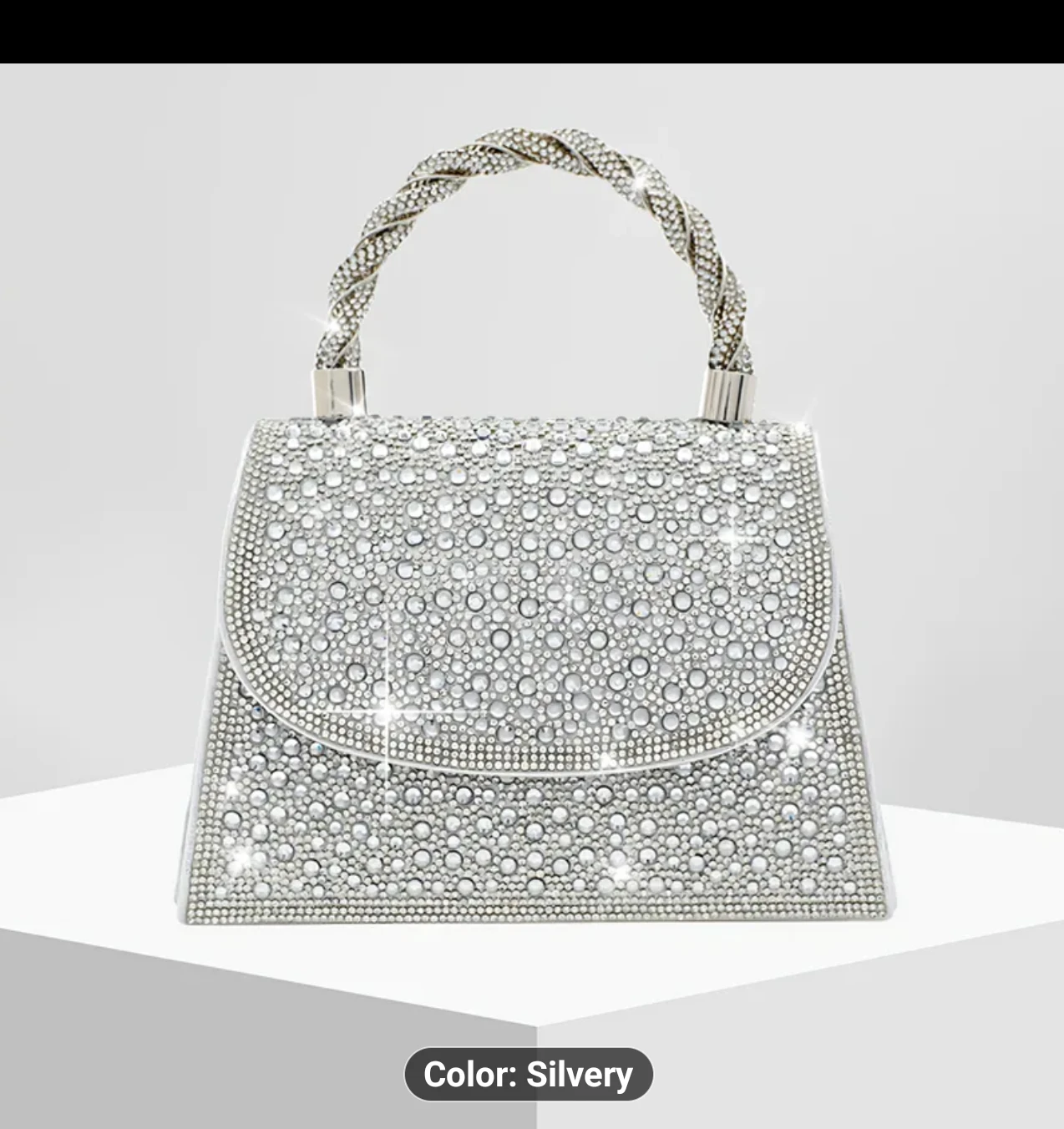 Silver Rhinestone Clutch Handbag with Chain Strap - photo 2