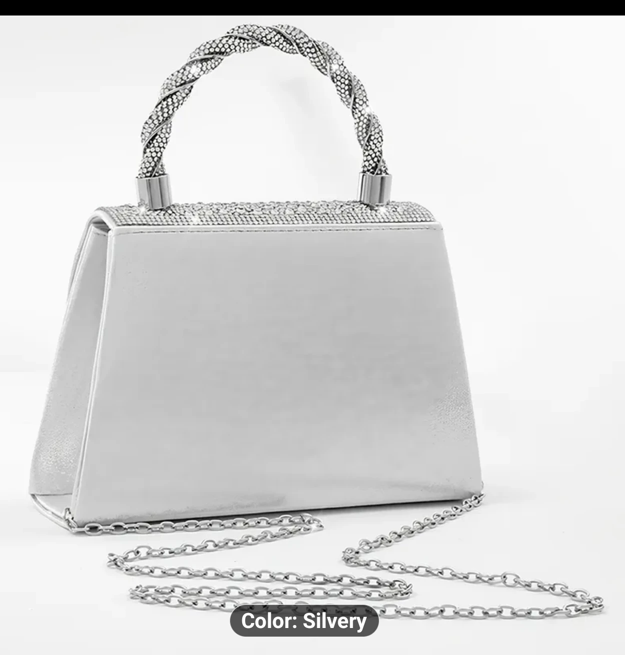 Silver Rhinestone Clutch Handbag with Chain Strap - photo 3