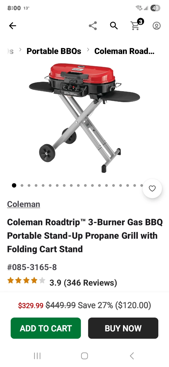 Coleman Roadtrip 3-Burner Propane BBQ Grill