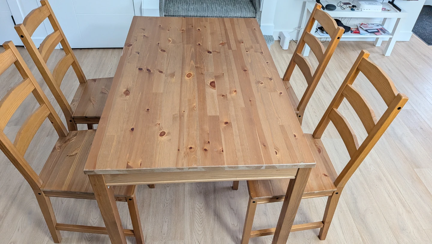 IKEA pine dining table and four chairs - photo 2